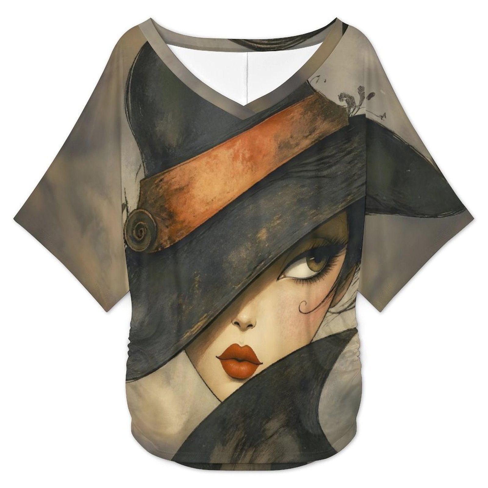 Side Eye Women's V-Neck Batwing Sleeve T-Shirt