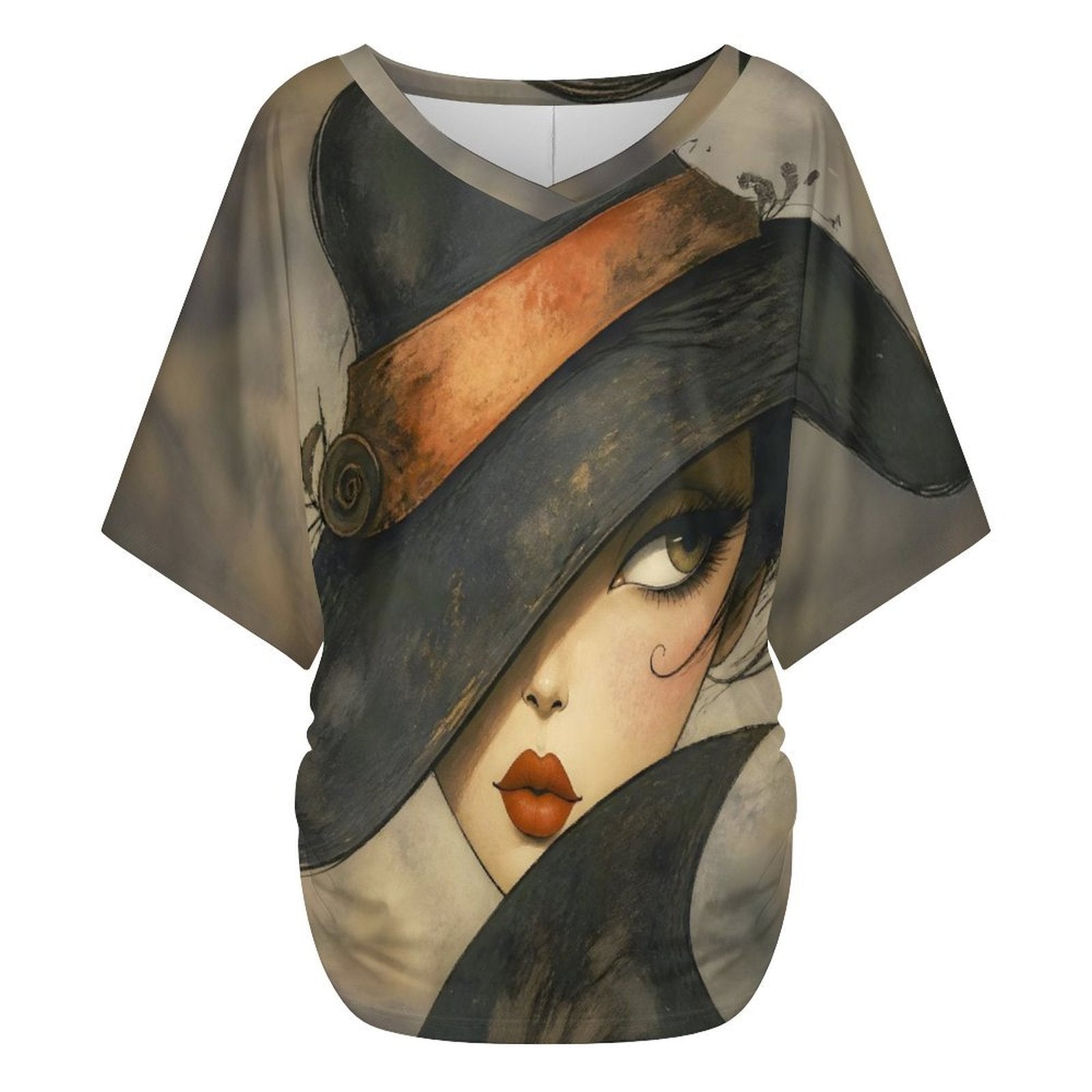 Side Eye Women's V-Neck Batwing Sleeve T-Shirt